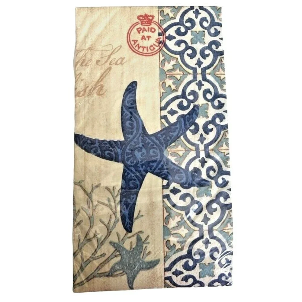 Blue Starfish Paper Napkins Hand Towels Decoupage 26 pk Set of 2 Beach Summer